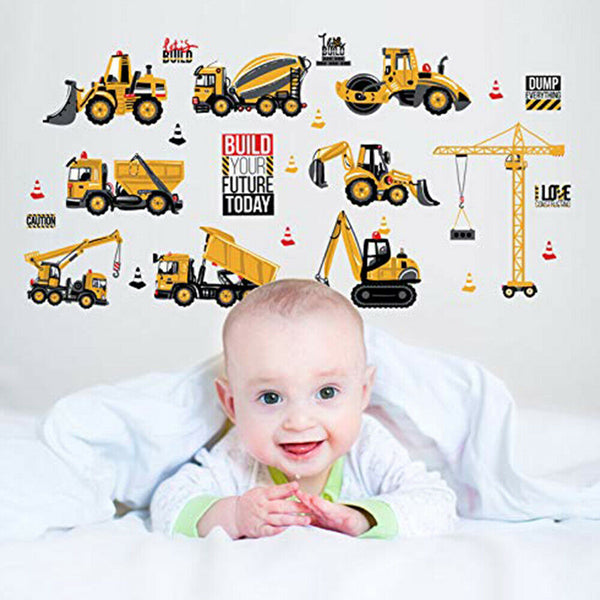 Removable Stickers Kids Boys Construction Vehicles Builders Wall Decor DIY AU