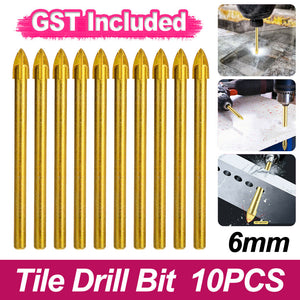 10x Titanium Ceramic Tile Glass Drill Bit Tungsten Carbide Cross Spear Head 6mm