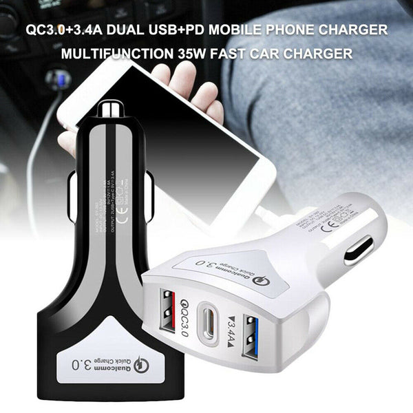 PD Fast Charging QC3.0 3.4A Car Charger Plug Multi USB-C Adapter Quick Charge