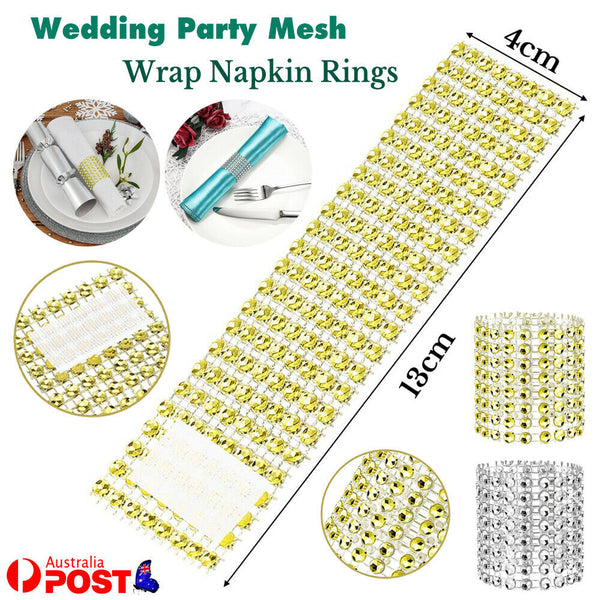 50Pcs Wedding Party Mesh Wrap Napkin Rings Rhinestone Banquet Chair Decoration