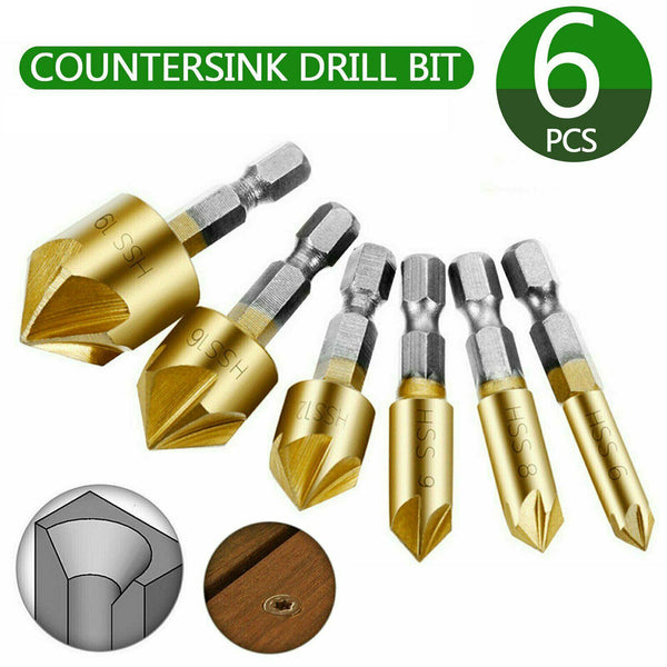 6Pcs Chamfer Countersink Deburring Drill Bit Crosshole Cutting Metal Tools AU