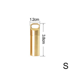 Pill Box Case Bottle Brass Container Waterproof Keyring Medicine Capsule Holder