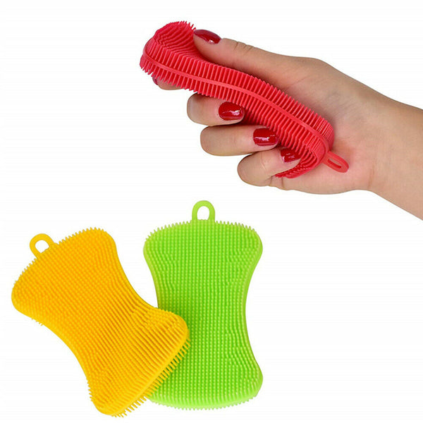 1~4PCS Home Kitchen Silicone Scrubber Sponge Brush Dish Pot Pan Washing Cleaning