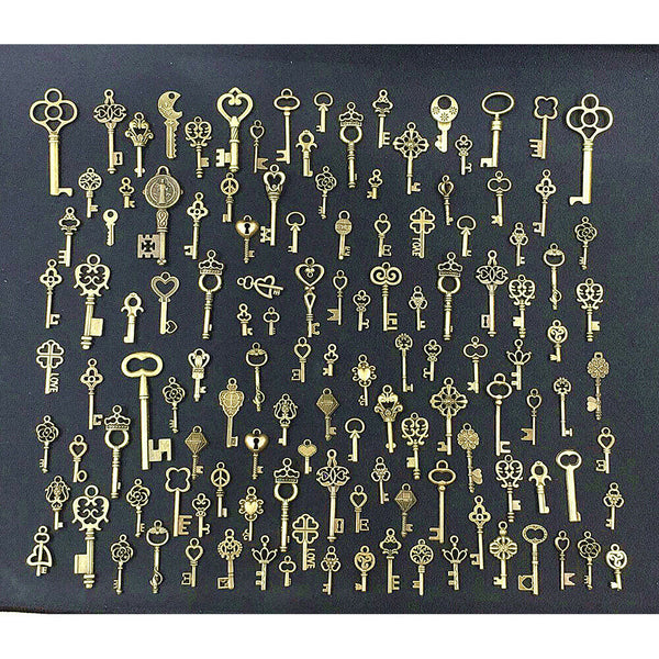 125Pcs Bronze Keys Vintage Royal Antique Old Look Skeleton Heart Bow DIY Pendant