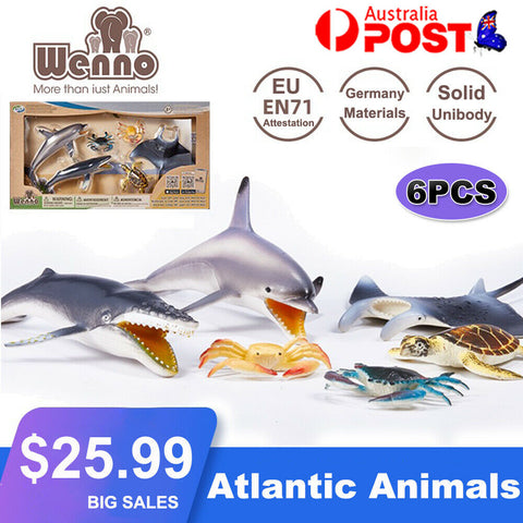 WENNO 6PCS Kid Plastic Atlantic Animals Figures Dolphin Humpback Mobula Toy Gift