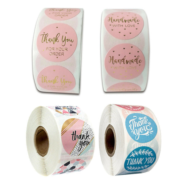 500Pcs/roll Thank You Stickers Wedding Flower Baking Handmade Adhesive Label Diy