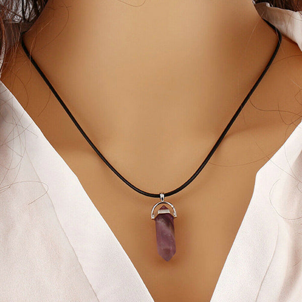 Natural Crystal Quartz Point Hexagonal Healing Pendant Chakra Necklace Gemstone