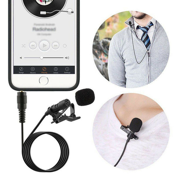 Clip-on Mic Microphone 3.5mm Lapel Lavalier for iPhone & Android Smartphones PC