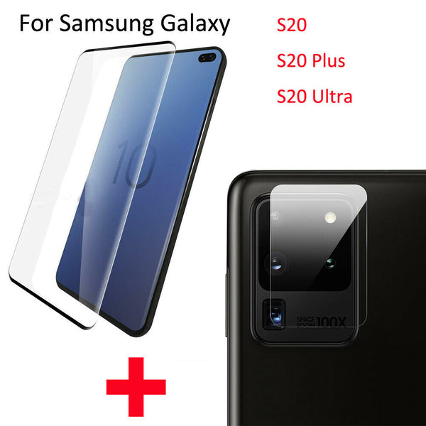 For Samsung Galaxy S20+ Ultra Tempered Glass Screen Protector + Camera Lens Film