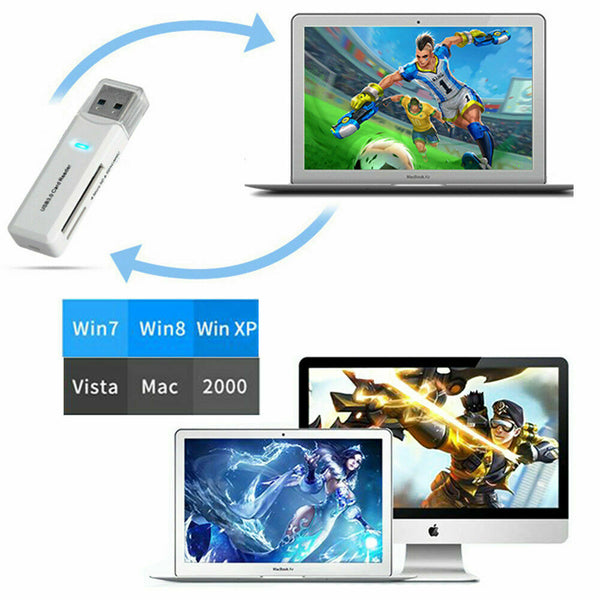 2in1 USB 3.0 Memory Card Reader Micro SD SDXC MMC TF LED Adapter For Mac Wins