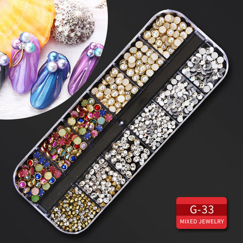 3D Assorted UV Gel Decoration Nail Art Rhinestones Mix Gem Designs Tips DIY AU