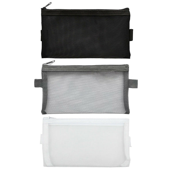 Clear Mesh Portable Large Pen Pencil Case Makeup Cosmetic Storage Bag Pouch Case