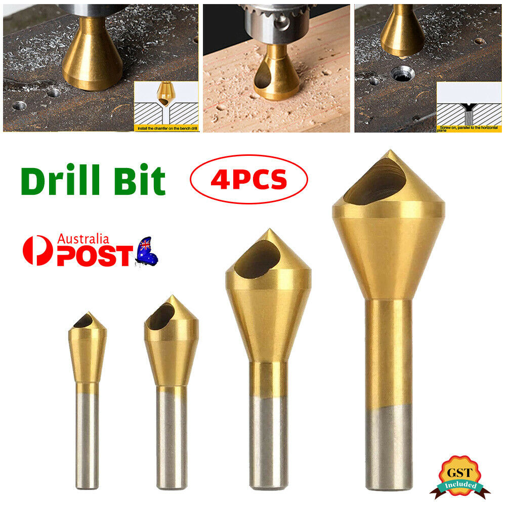 4x Chamfer Deburring Crosshole Metal Tool Countersink Cutting Ti Drill Bit Set