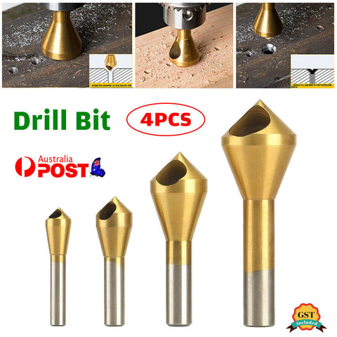 4x Chamfer Deburring Crosshole Metal Tool Countersink Cutting Ti Drill Bit Set