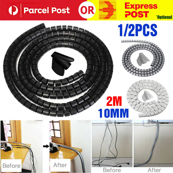 10/ 28mm Spiral Cable Tidy Wrap Management Storage Organizer 2M for TV Computer