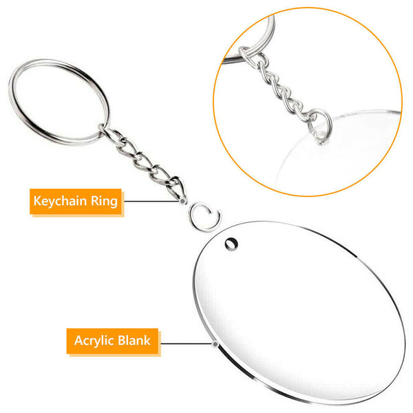 93pcs Clear Acrylic Circle Discs Keychain Blanks Tassel Pendant Key Ring DIY Set