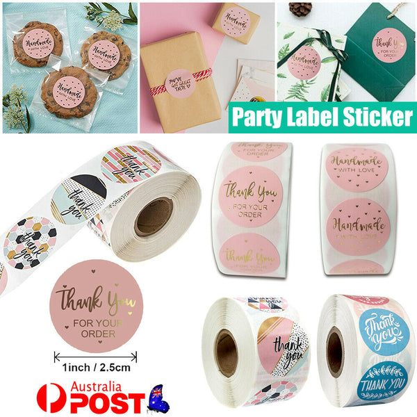 500Pcs/roll Thank You Stickers Wedding Flower Baking Handmade Adhesive Label Diy