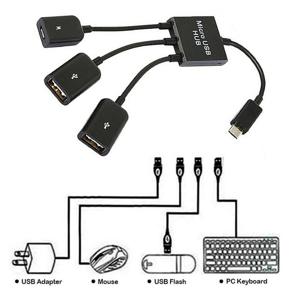 Micro USB HUB Male to Female Micro USB Double USB 2.0 Host OTG Adapter Cable