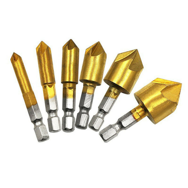 6Pcs Chamfer Countersink Deburring Drill Bit Crosshole Cutting Metal Tools AU