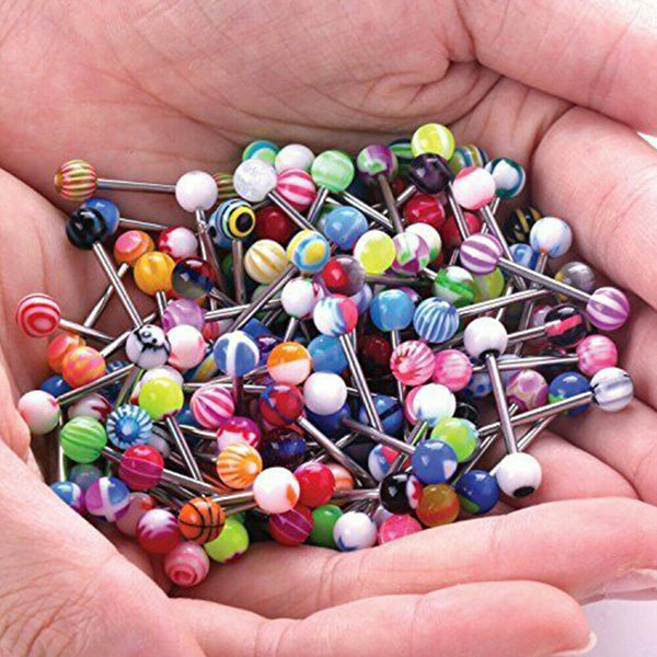 30/60pcs Mixed Color Tongue Ring Piercing Jewellery Tounge Different Barbell Bar