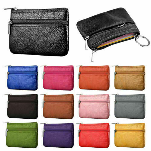 Women Leather Coin Card Key Ring Wallet Pouch Mini Purse Zip Up Small Change Bag