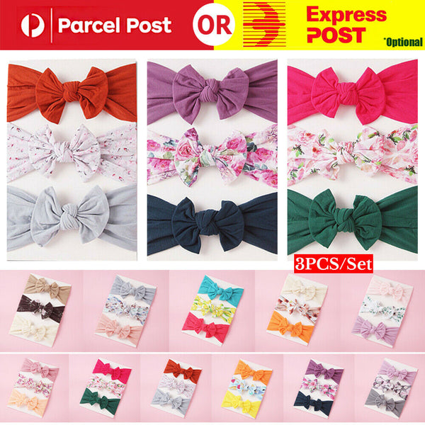 3pcs/Set Baby Girl Infant Toddler Headband Wrap Top Knot Soft Single Bow Turban