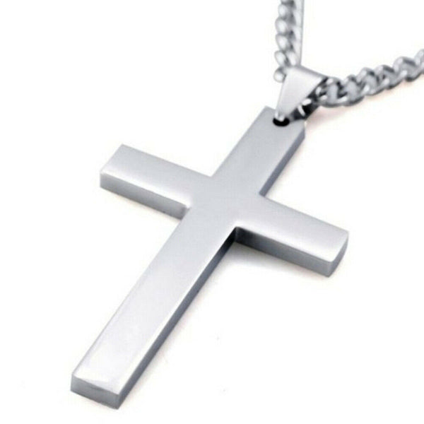 Necklace Cross Pendant Steel Stainless Chain Men Women Religious Jesus Crucifix