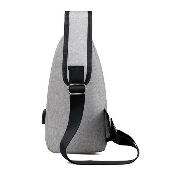 Mens Sling Chest Pack Shoulder Bag USB Charging Port Sports Crossbody Handbag