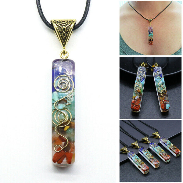 Chakra Crystal 7 Stone Necklace Reiki Yoga Orgone Pendant Healing