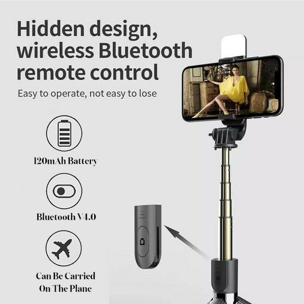 4 IN1 Remote Bluetooth Extendable Selfie Stick Tripod Stand With LED Fill Light