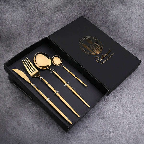 4Pcs Kitchen Cutlery Set Stainless Steel Gold Knife Fork Spoon Cutlery Set Gift