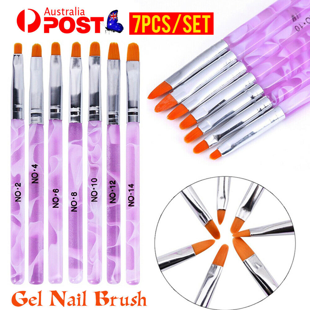 7pcs Round Tip UV Gel Nail Brush Size #2-#14 Base Sculpture Painting 3018