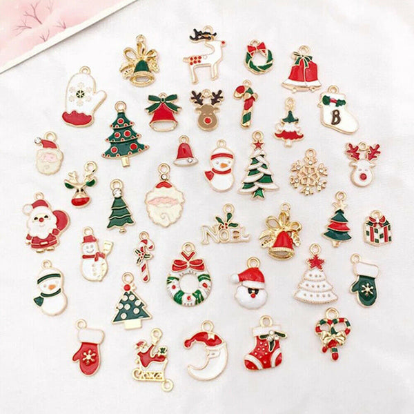 38Pcs Alloy Enamel Mixed Christmas Charms Pendant Decor Craft DIY Making Jewelry