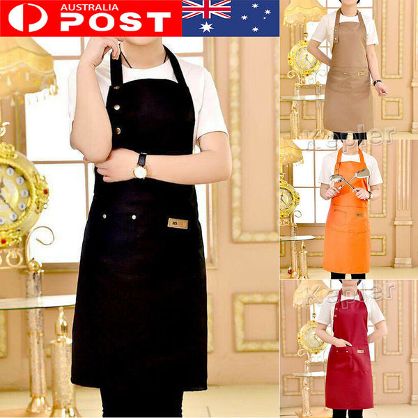 AU Canvas Pocket Apron Adjustable Baking Chefs Kitchen Coffee Cooking BBQ