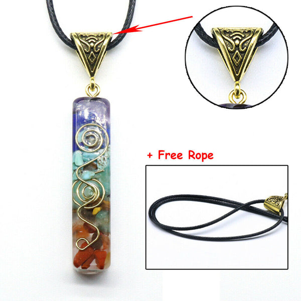 Chakra Crystal 7 Stone Necklace Reiki Yoga Orgone Pendant Healing