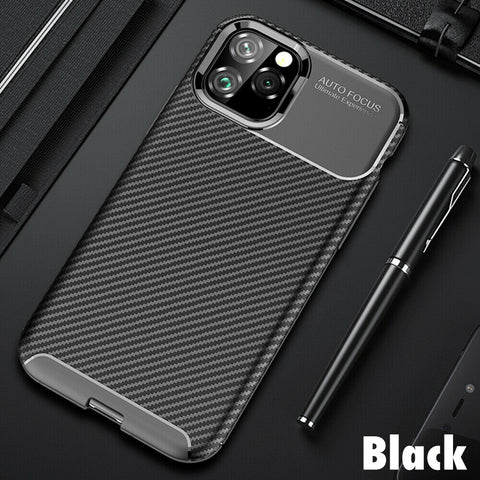 For iPhone 11 Pro Max Case Soft Rubber Carbon Fibre Protective Ultra Thin Cover