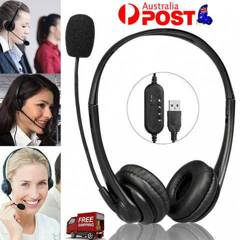 USB Wired Comfortable Headset Stereo Headphone&Noise Cancelling Microphone PC AU