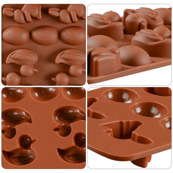 2X Bunny Egg Easter Chocolate Cake ice Cube Silicone Cookie Mould Duck Tray Je