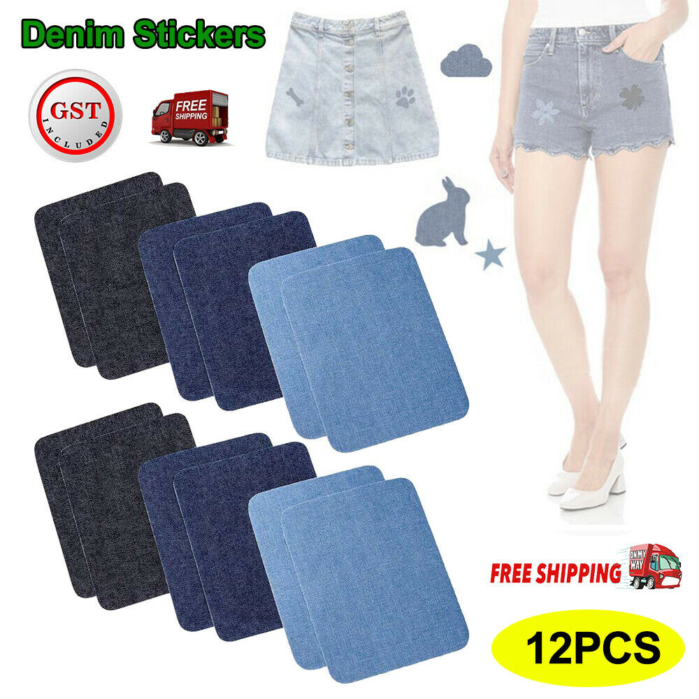 12pcs Assorted Iron On Denim Fabric Mending Patches Repair Kits For Denim Jeans