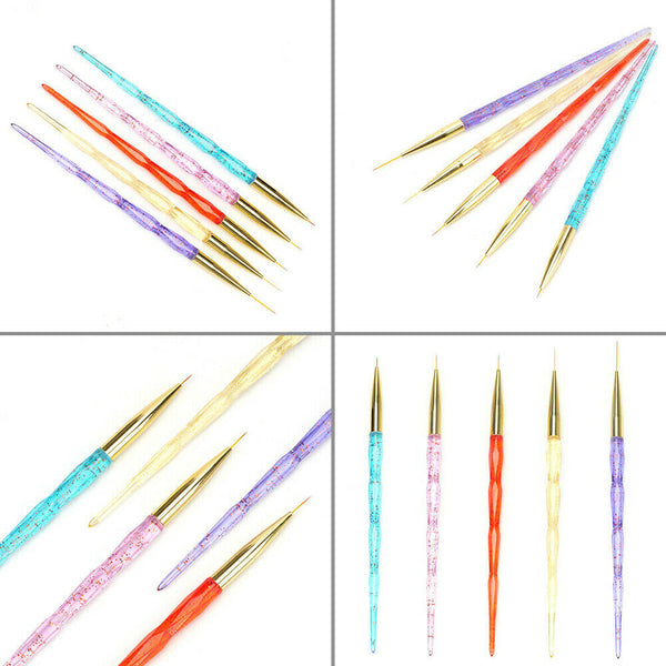 5Pcs Unicorn Nail Art Brushes Crystal Sable Detailer Thin Liner Dotting Tool