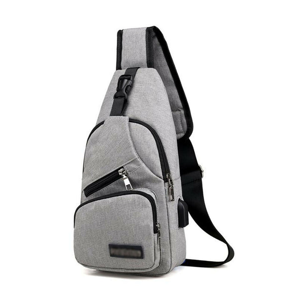 Mens Sling Chest Pack Shoulder Bag USB Charging Port Sports Crossbody Handbag