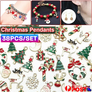 38Pcs Alloy Enamel Mixed Christmas Charms Pendant Decor Craft DIY Making Jewelry