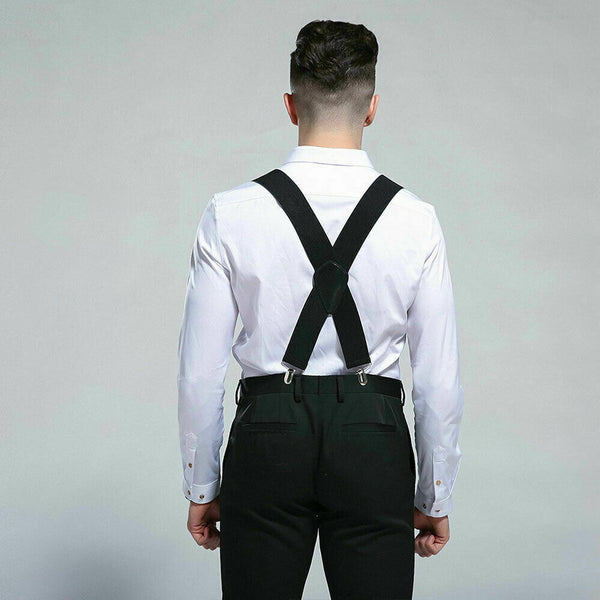 50mm Mens Suspenders Braces Trousers Extra Wide Adjustable 4 clips Elastic Belt