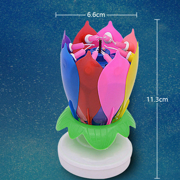 Blossom Lotus Flower Double-deck Rotating Music Birthday Candle Magic Party Cake