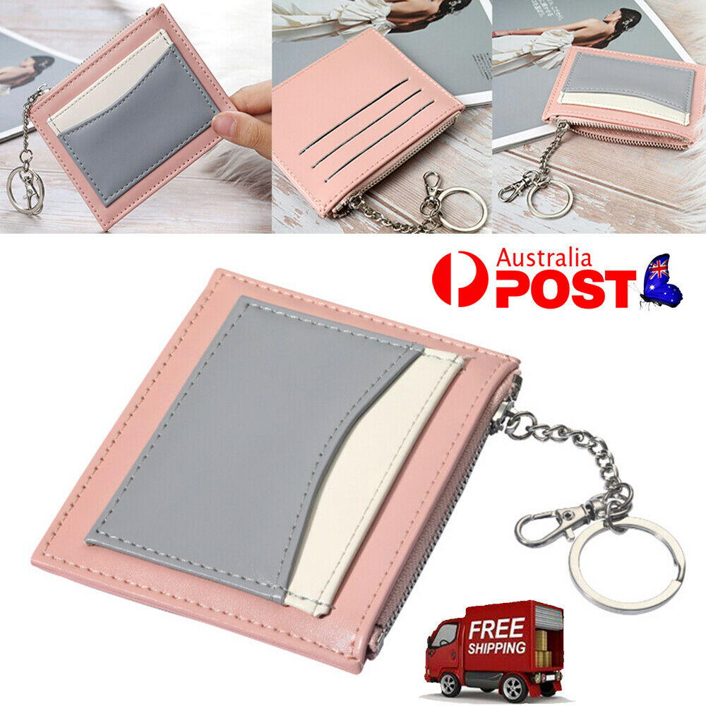 Women's Slim Leather Wallet Small Coin Cash Credit Card Holder With Key Chain