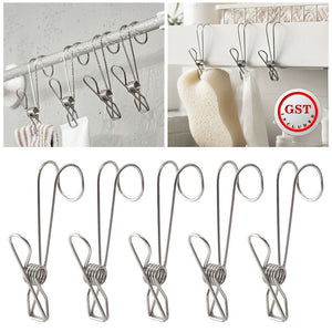 5/10xStainless Steel Clothes Pegs Hooks Long Tail Clip Hanging Clips Clamps