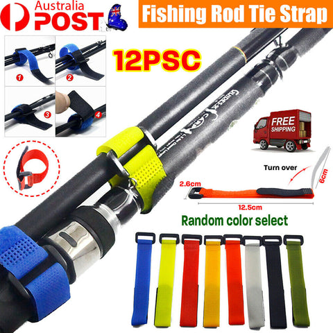 12x Fishing Rod Tie Strap Tackle Wrap Band Pole Holder Fastener Fish Accessory