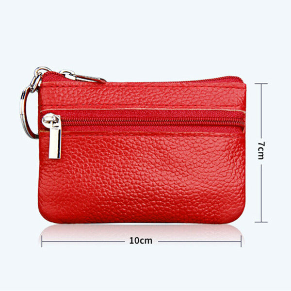 Women Leather Coin Card Key Ring Wallet Pouch Mini Purse Zip Up Small Change Bag