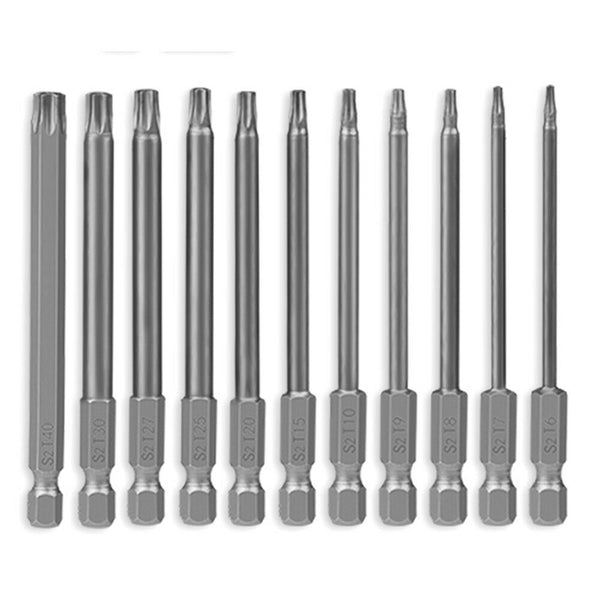 11pcs Torx Screwdriver Bit Set 100mm Long T6-T40 Star Head Temper Proof Security