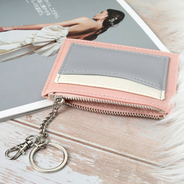 Women's Slim Leather Wallet Small Coin Cash Credit Card Holder With Key Chain